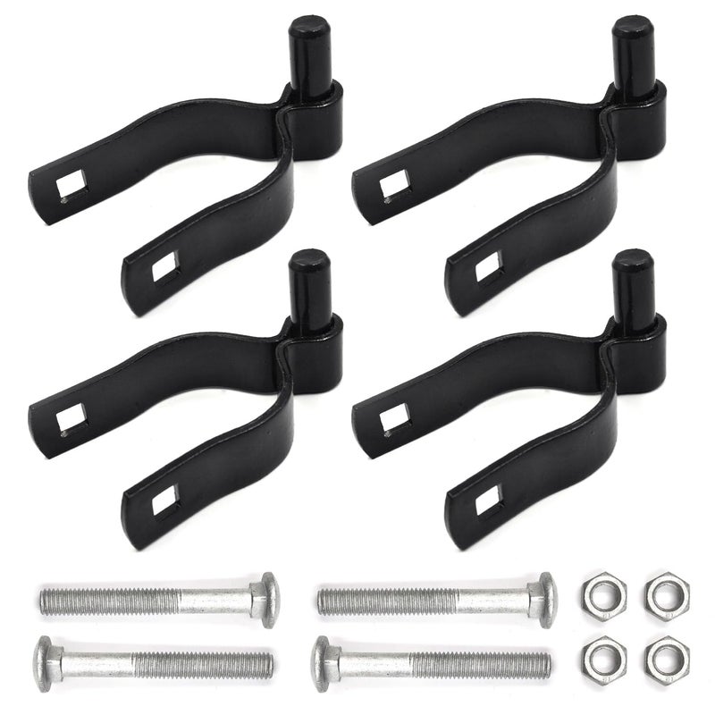 Zhupoub (4 Pack) 1-3/8"" Pressed Steel Chain Link Fence Gate Post Hinge, Heavy-Duty Chain Link Fence Male Hinge, with Nut/Bolt - Black - Image 1
